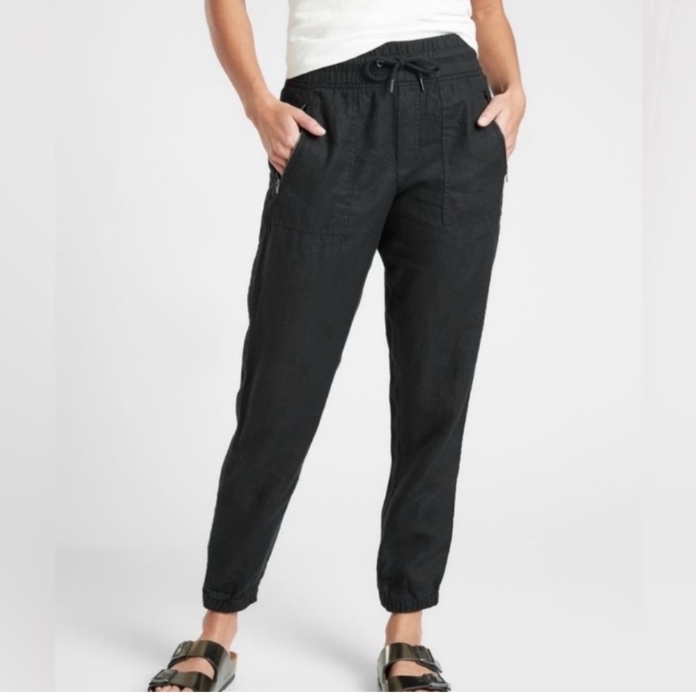 ATHLETA- Cabo Linen Joggers Black Beach Summer 6